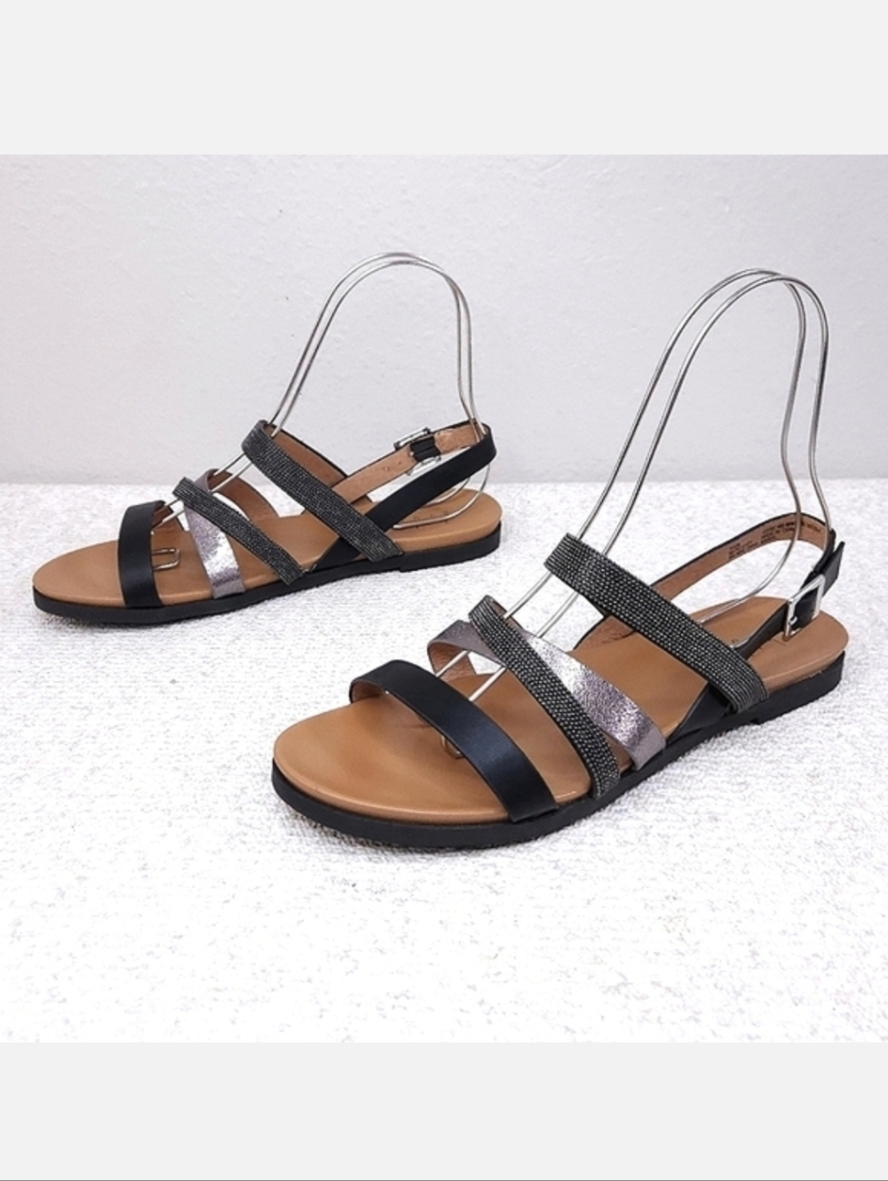 New! Nicole Miller Slingback Sandals Metal Fever Faux Leather Strappy Flats 8.5